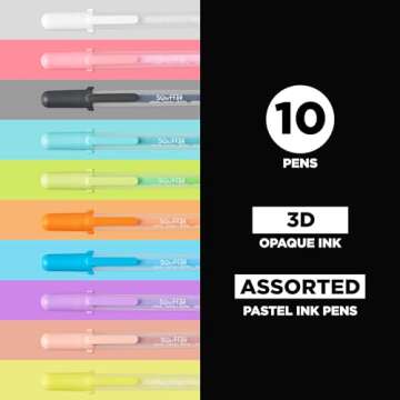 SAKURA 3D Soufflé Pen - 3-D Pen for Lettering, Drawing, Line Borders, Ornaments, & More - Opaque White and Pastel Ink Colors - 10 Pack