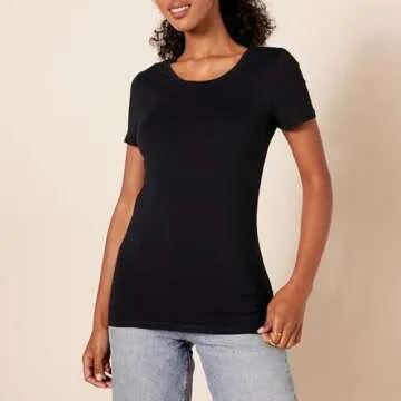Amazon Essentials Women's Classic-Fit Short-Sleeve Crewneck T-Shirt, Pack of 2, Black, Medium