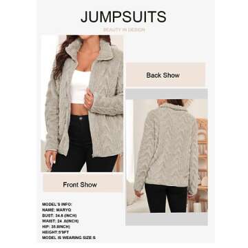 Dokotoo Fleece Womens Jackets Soft Zipper Up Winter Oversized Long Sleeves Side Pockets Plus Size Coats 2024 Plus Size,Khaki Medium