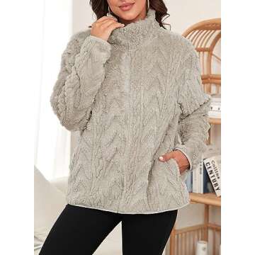 Dokotoo Fleece Womens Jackets Soft Zipper Up Winter Oversized Long Sleeves Side Pockets Plus Size Coats 2024 Plus Size,Khaki Medium