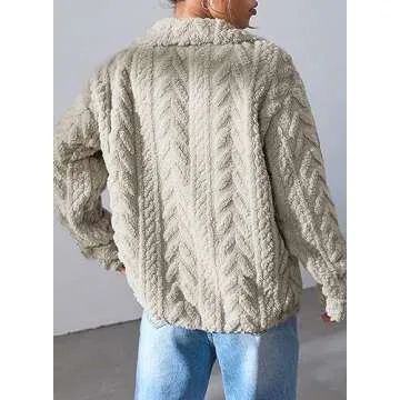 Dokotoo Fleece Womens Jackets Soft Zipper Up Winter Oversized Long Sleeves Side Pockets Plus Size Coats 2024 Plus Size,Khaki Medium