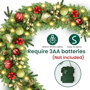 9FT Prelit Christmas Garland with Pine Cones and Berries