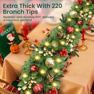 9FT Prelit Christmas Garland with Pine Cones and Berries