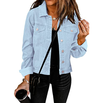 GRAPENT Women's Casual Basic Button Down Long Sleeve Stretchy Jean Trucker Denim Jacket with Pockets...