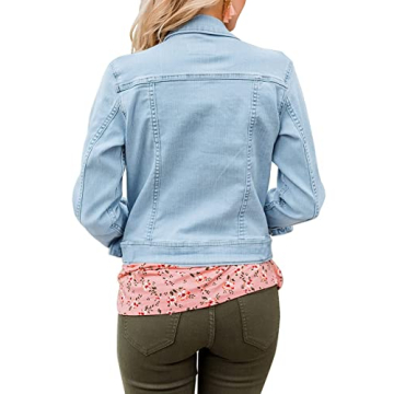 GRAPENT Women's Stretchy Jean Jacket Light Blue Size Large