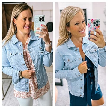 GRAPENT Women's Stretchy Jean Jacket Light Blue Size Large