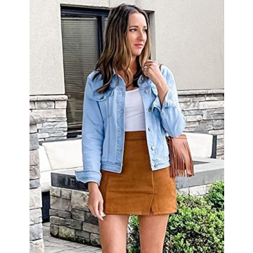 GRAPENT Women's Stretchy Jean Jacket Light Blue Size Large