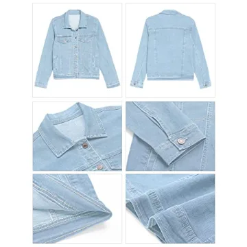 GRAPENT Women's Stretchy Jean Jacket Light Blue Size Large