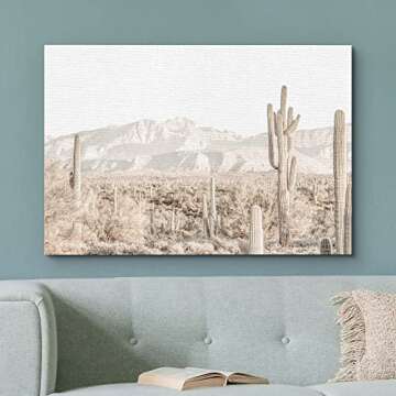 wall26 Canvas Print Wall Art Washed Out Retro Desert Cactus Landscape Nature Wilderness Photography ...