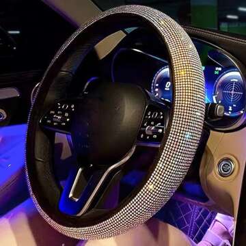 Carwales Bling Steering Wheel Cover - 15 Inch Rhinestone Design