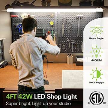 4 Pack 4FT LED Shop Light Linkable, 4400lm, 42w(250w Equivalent), 5000K Utility Shop Lights, Hanging or Flush Mount, with Power Cord and On/Off Switch
