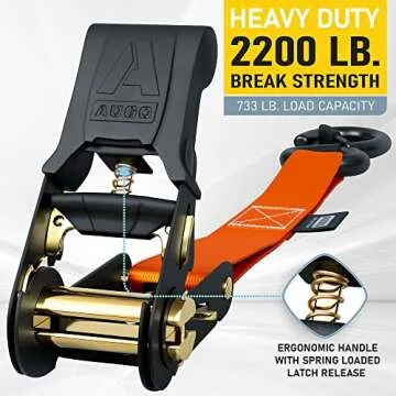 AUGO Ratchet Straps Heavy Duty 4 Pack - 15 FT - 2200 LB Break Strength – Ratchet Tie Down Straps w...