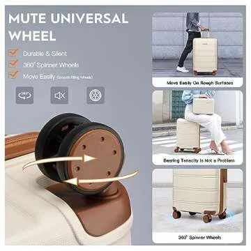 Joyway Luggage Carry On 20inch Lightweight Polypropylene Carrying Case with TSA Lock, Rigid Suitcases Sets with Swivel Wheels,14inch Cosmetic Bag and 7inch Toiletry White