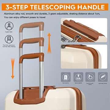 Joyway Luggage Carry On 20inch Lightweight Polypropylene Carrying Case with TSA Lock, Rigid Suitcases Sets with Swivel Wheels,14inch Cosmetic Bag and 7inch Toiletry White