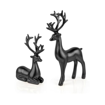 Black Resin Deer Statues for Stylish Holiday Decor