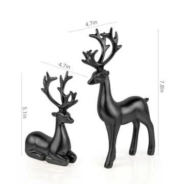 Black Resin Deer Statues for Stylish Holiday Decor