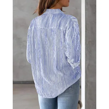 AISEW Women's Classic Striped Button-Up Shirts for Office