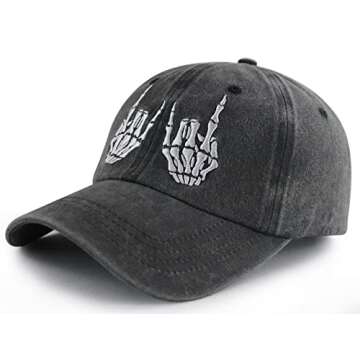 Music Gifts for Men Women, Cool Skeleton Hand Finger Hat, Adjustable Embroidered Skull Decor Basebal...