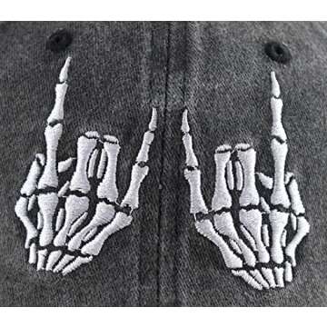 Music Gifts for Men Women, Cool Skeleton Hand Finger Hat, Adjustable Embroidered Skull Decor Baseball Cap, Funny Halloween Christmas Birthday Gifts for Musicians Guitar Players