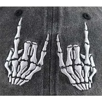 Music Gifts for Men Women, Cool Skeleton Hand Finger Hat, Adjustable Embroidered Skull Decor Baseball Cap, Funny Halloween Christmas Birthday Gifts for Musicians Guitar Players