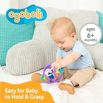 OgoBolli Teether Ring Tactile Sensory Ball and Baby Rattle Toy for Babies & Toddlers - Stretchy, Squishy, Soft, Non-Toxic Silicone - Boys and Girls Age 6+ Months - Purple