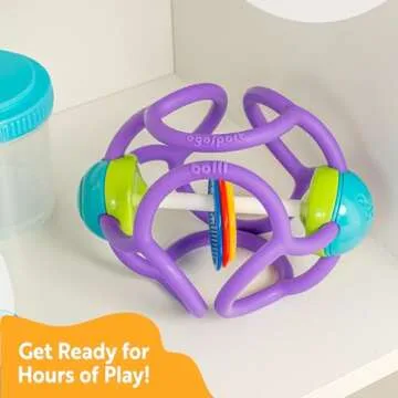 OgoBolli Teether Ring Tactile Sensory Ball and Baby Rattle Toy for Babies & Toddlers - Stretchy, Squishy, Soft, Non-Toxic Silicone - Boys and Girls Age 6+ Months - Purple