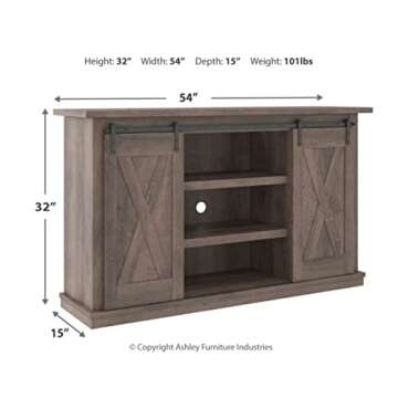 Signature Design by Ashley Arlenbry Farmhouse TV Stand, Fits TVs up to 52" with Sliding Barn Doors, Weathered Oak Gray