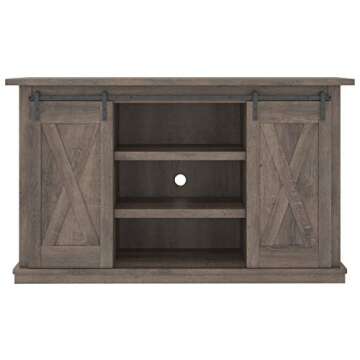 Signature Design by Ashley Arlenbry Farmhouse TV Stand, Fits TVs up to 52" with Sliding Barn Doors, Weathered Oak Gray