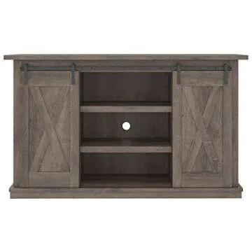 Signature Design by Ashley Arlenbry Farmhouse TV Stand, Fits TVs up to 52" with Sliding Barn Doors, Weathered Oak Gray