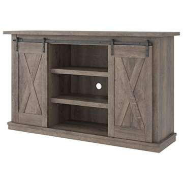 Signature Design by Ashley Arlenbry Farmhouse TV Stand, Fits TVs up to 52" with Sliding Barn Doors, Weathered Oak Gray