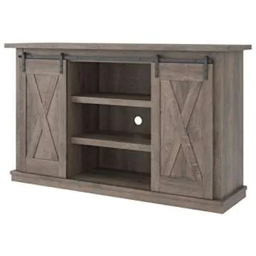 Signature Design by Ashley Arlenbry Farmhouse TV Stand, Fits TVs up to 52" with Sliding Barn Doors, Weathered Oak Gray