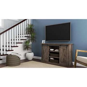 Signature Design by Ashley Arlenbry Farmhouse TV Stand, Fits TVs up to 52" with Sliding Barn Doors, Weathered Oak Gray