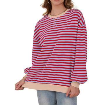 Larmliss Women Oversized Striped Sweatshirt Long Sleeve Crew Neck Casual Pullover Top Fall Y2K Trend...