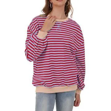 Larmliss Women Oversized Striped Sweatshirt for Trendy Comfort