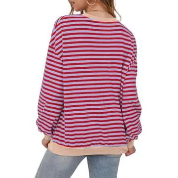 Larmliss Women Oversized Striped Sweatshirt for Trendy Comfort