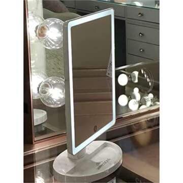 Impressions Vanity Touch Ultra LED Lighted Makeup Mirror,X Large Vanity Mirror with Touch Sensor Dimmer Switch,360 Rotation Tabletop Cosmetic Mirror with Double Power Supply (White Marble)