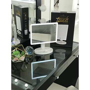 Impressions Vanity Touch Ultra LED Lighted Makeup Mirror,X Large Vanity Mirror with Touch Sensor Dimmer Switch,360 Rotation Tabletop Cosmetic Mirror with Double Power Supply (White Marble)