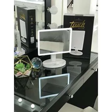 Impressions Vanity Touch Ultra LED Lighted Makeup Mirror,X Large Vanity Mirror with Touch Sensor Dimmer Switch,360 Rotation Tabletop Cosmetic Mirror with Double Power Supply (White Marble)