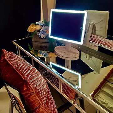 Impressions Vanity Touch Ultra LED Lighted Makeup Mirror,X Large Vanity Mirror with Touch Sensor Dimmer Switch,360 Rotation Tabletop Cosmetic Mirror with Double Power Supply (White Marble)