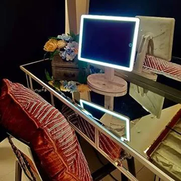 Impressions Vanity Touch Ultra LED Lighted Makeup Mirror,X Large Vanity Mirror with Touch Sensor Dimmer Switch,360 Rotation Tabletop Cosmetic Mirror with Double Power Supply (White Marble)