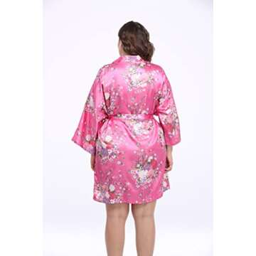 Womens Short Plus Size Satin Kimono Robes Soft Floral Robes Wedding Party Silky Sleepwear Bathrobes ...