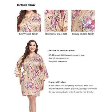 Womens Short Plus Size Satin Kimono Robes Soft Floral Robes Wedding Party Silky Sleepwear Bathrobes Pink 3X/4X