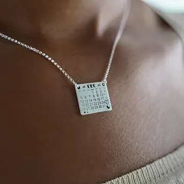 Special Date - Personalized Sterling Silver Calendar Charm Necklace Customize with the Special Date of your life. Includes Sterling Silver Cable Chain. Unique Gifts for Her, Wife, Girlfriend