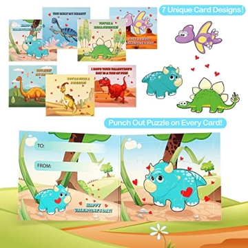 Dinosaur Valentines Cards for Kids with Punch-Out Puzzles