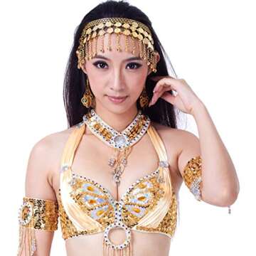 Lauthen.S Women Belly Dance Headband Coins Tribal Headpiece Gypsy Jewelry Costume Accessory,Gold