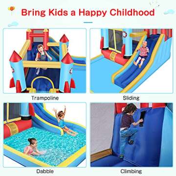 DREAMVAN Kids Bounce House with Blower Inflatable Bounce Houses Double Slide Climbing Wall and Ball ...