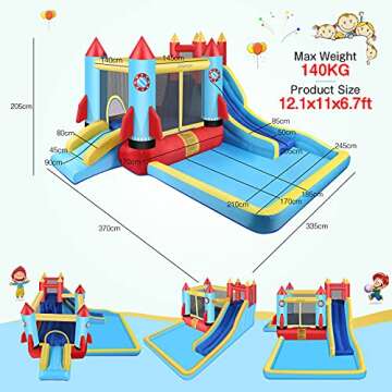 DREAMVAN Kids Bounce House with Blower Inflatable Bounce Houses Double Slide Climbing Wall and Ball Pit/Pool Splash Big Bouncy House Bouncing Rocket Jumping Castle Outdoor/Indoor,Ages 3-12 Years