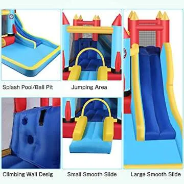 DREAMVAN Kids Bounce House with Blower Inflatable Bounce Houses Double Slide Climbing Wall and Ball Pit/Pool Splash Big Bouncy House Bouncing Rocket Jumping Castle Outdoor/Indoor,Ages 3-12 Years