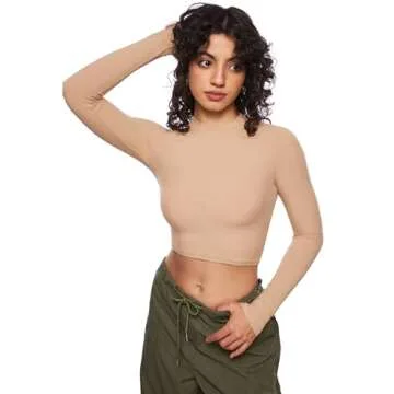 INLYRIC Women's Long Sleeve Crop Tops Crew Neck Ribbed Fitted Basic Fall Tops Tee Shirts Natural Lar...