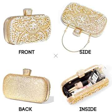 Yokawe Womens Crystal Evening Clutch Bag for Bridal and Prom Events (Gold)